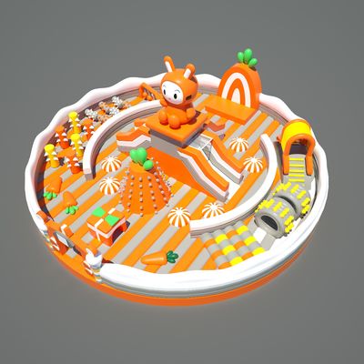 丸い円のうさぎの充氣城 (オレンジ&ホワイト&イエロー)
