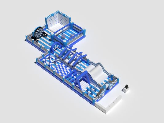 PVC商用充気障害物コース 青と白 オーダーメイド