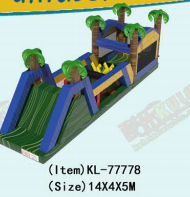 熱帯 の 膨らませ られ た 遊び場: 楽しい 障害物 走道 ジャングル パーム ツリー - テーマ