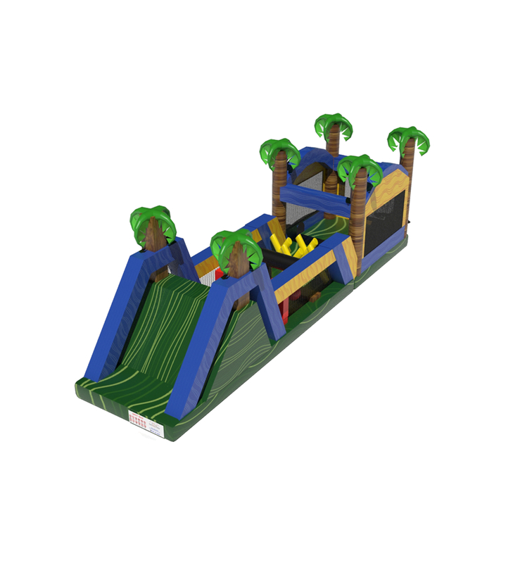 熱帯 の 膨らませ られ た 遊び場: 楽しい 障害物 走道 ジャングル パーム ツリー - テーマ